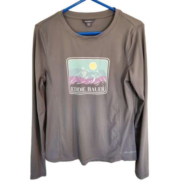 Eddie Bauer Women’s Medium Gray Mountain Graphic Long Sleeve Shirt - Picture 1 of 7